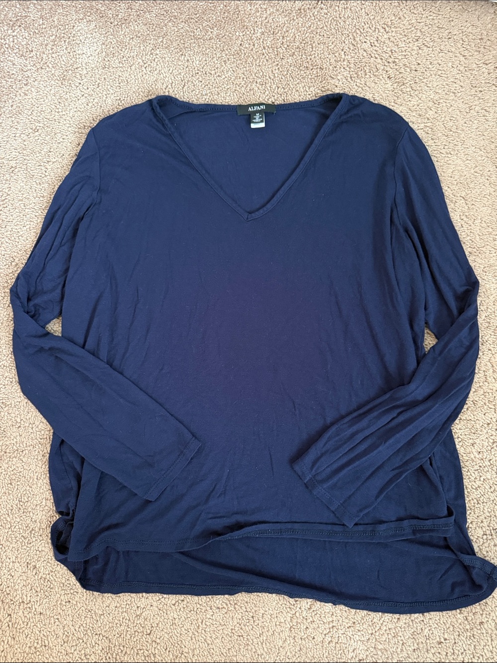 Alfani Deep Blue V-Neck Long Sleeve Top